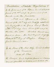 Grand Constitutions of 1786 in Rev. Frederick Dalcho's handwriting, ca. 1801-02