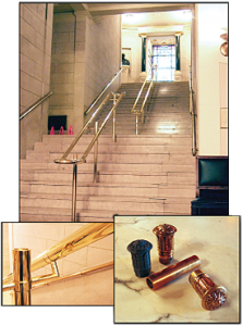 Center handrails added to the main staircase connecting Pillars of Charity to Banquet Hall