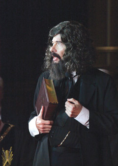 Actor Herb Otter, as Grand Commander Albert Pike, addressed the attendees of Monday’s Opening Session, before presenting the new annotated edition of Morals & Dogma to Grand Commander Seale.