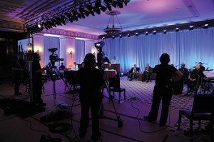 Cameras roll on the set of the first-ever Scottish Rite Internet broadcast, Celebrating the Craft.