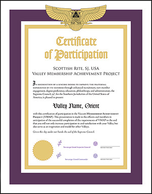 Certificate of Participation in the Valley Membership Achievement Project (VMAP)