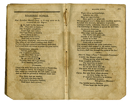 A page of "Masonic Songs" from Freemasons’ Monitor; or Illustrations of Masonry: In Two Parts