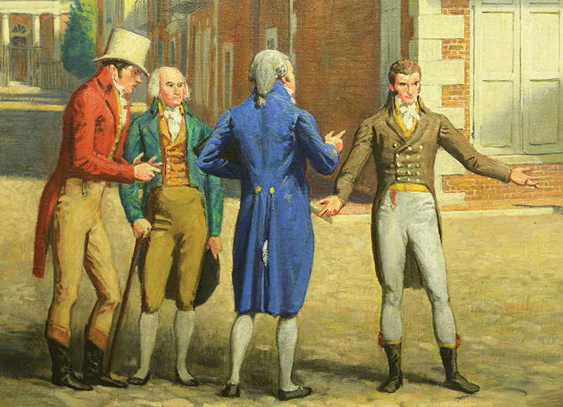 This detail from "Shepheard’s Tavern, Charleston, SC, 1802" by Allyn Cox (1959) shows four of the founders of the Mother Supreme Council. Rabbi Abraham Alexander is second from left.