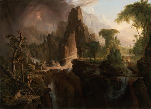 “... when God made Adam go out of the garden, He did not place him on the border of it northward,” we read in The Conflict of Adam and Eve with Satan. Thomas Cole, Expulsion from the Garden of Eden (1828). Oil on canvas. Source: Wikimedia Commons