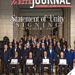 Statement of Unity Signing, September 7, 2022; Seated, front row, left to right, are: Sovereign Grand Commanders Dr. Melvin J. Bazemore, 33°, USC, PHA, NJ, USA, Inc.; Peter J. Samiec, 33°, NMJ, USA; Corey D. Hawkins, Sr., 33°, USC, PHA, SJ, USA; and James D. Cole, 33°, SJ, USA.