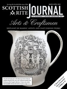 Arts & Craftsmen: Spotlight on Masonic Artists and Craft-inspired Works. From the All-seeing Eye to the Mosaic pavement, Masonic symbols abound on this 1790–1800 creamware pitcher from the House of the Temple’s collection. To learn more about this beautifully intricate decorative art piece, see pp. 10–11.