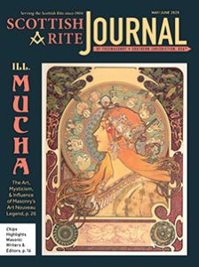 "Ill. Mucha—The Art, Mysticism, and Influence of Masonry's Art Nouveau Legend, p. 26." Cover Image: Alphonse Mucha. Zodiac. 1896. Color lithograph. 34 5/8 x 27 3/4 in. Collection of the Mucha Trust ©Mucha Trust 2025.